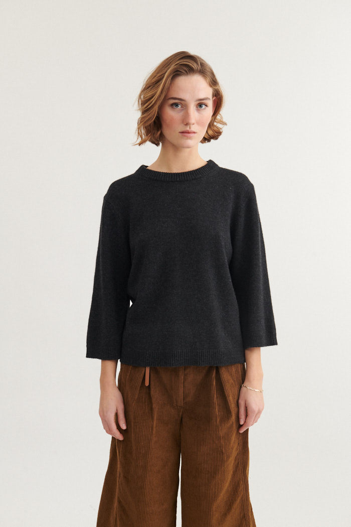 Basic Apparel Cady 3/4 Sleeve Sweaters 393 Dark Grey Mel.