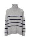 Lise Striped T-Neck - light grey mel. / sky captain