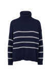 Lise Striped T-Neck - sky captain / light grey mel.
