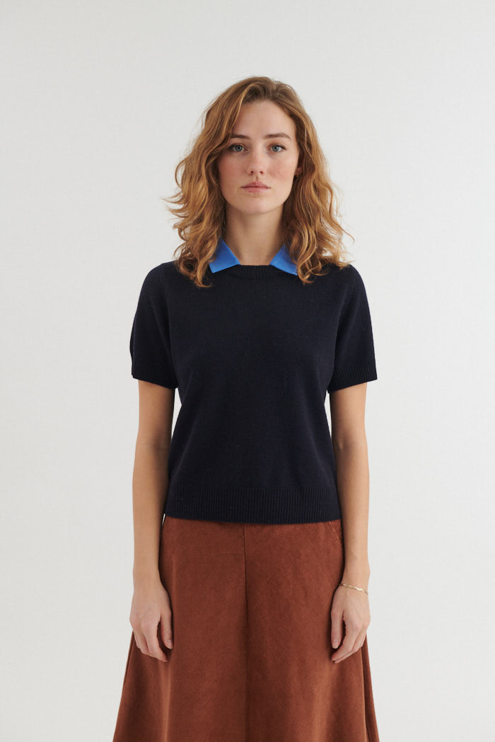 Basic Apparel Liz SS W. Collar Sweaters 048 Navy