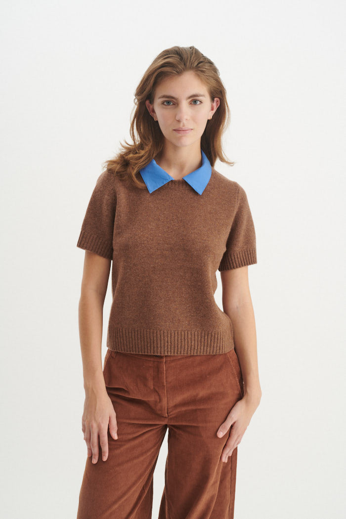 Basic Apparel Liz SS W. Collar Sweaters 859 Fondue fudge