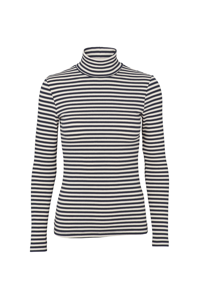 Basic Apparel Ludmilla High-neck T-shirts 500 Birch/Navy