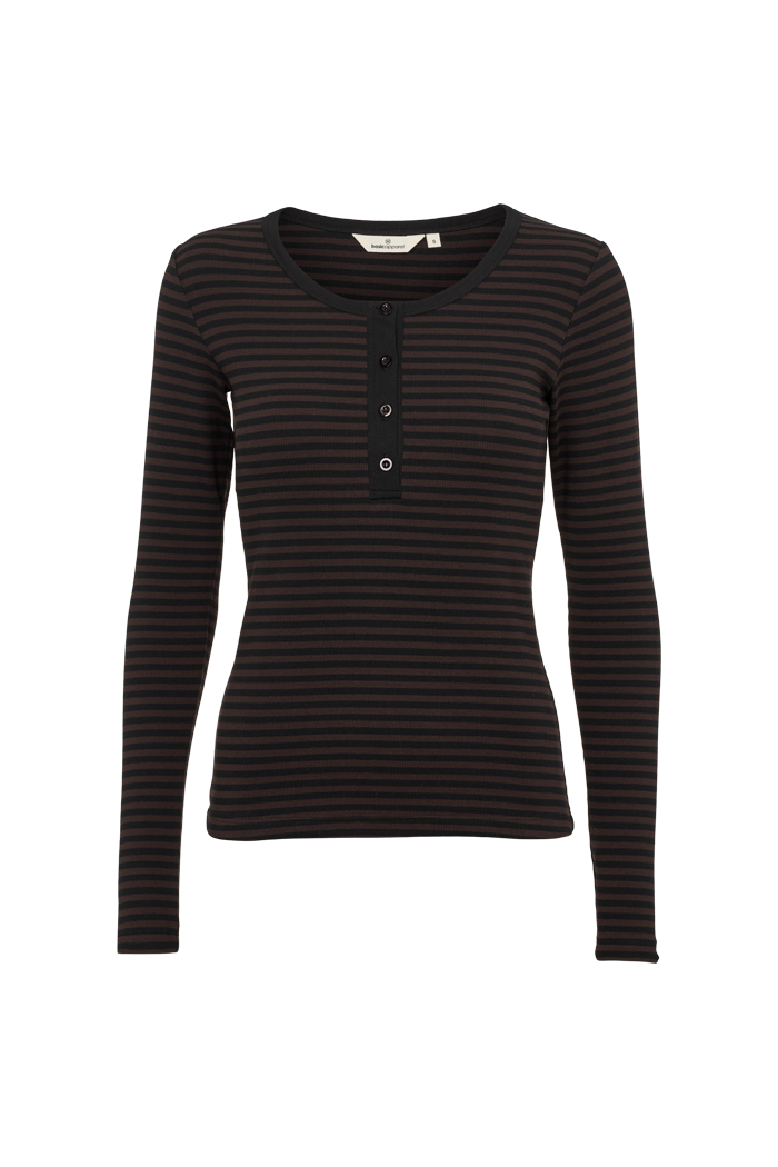 Basic Apparel Ludmilla LS Granddad T-shirts 844 Chocolate Torte / Black