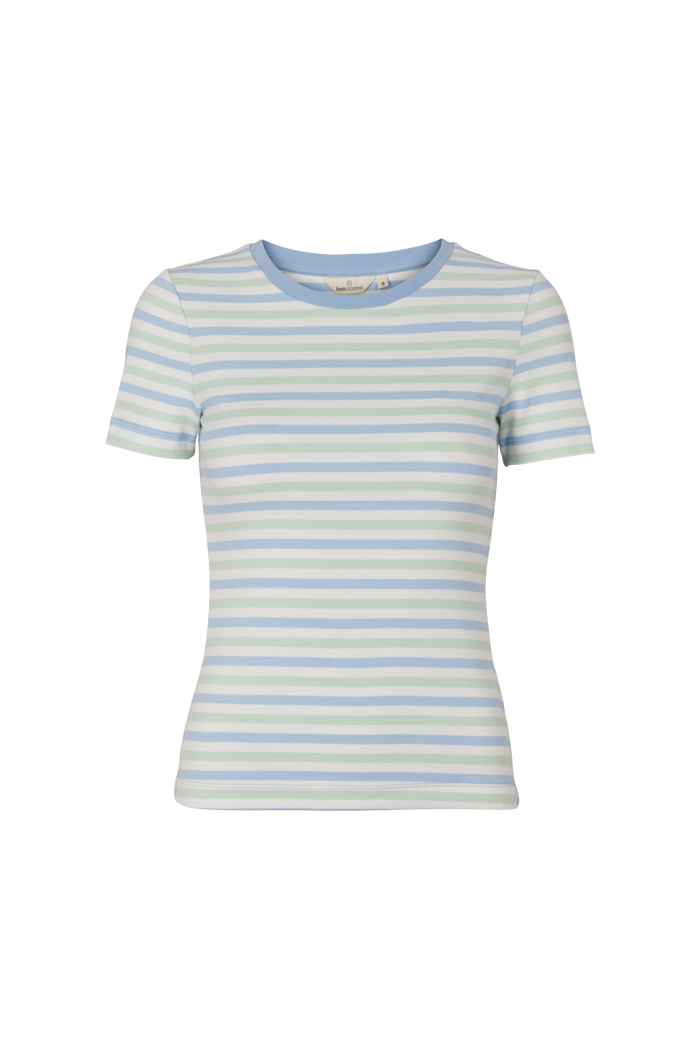 Basic Apparel Ludmilla O-Neck T-shirts 599 brunnera blue / subtle green stripe