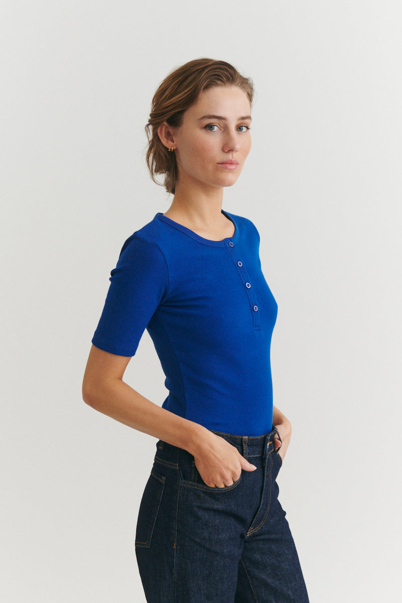 Basic Apparel Ludmilla SS Granddad T-shirts 861 Sodalite blue