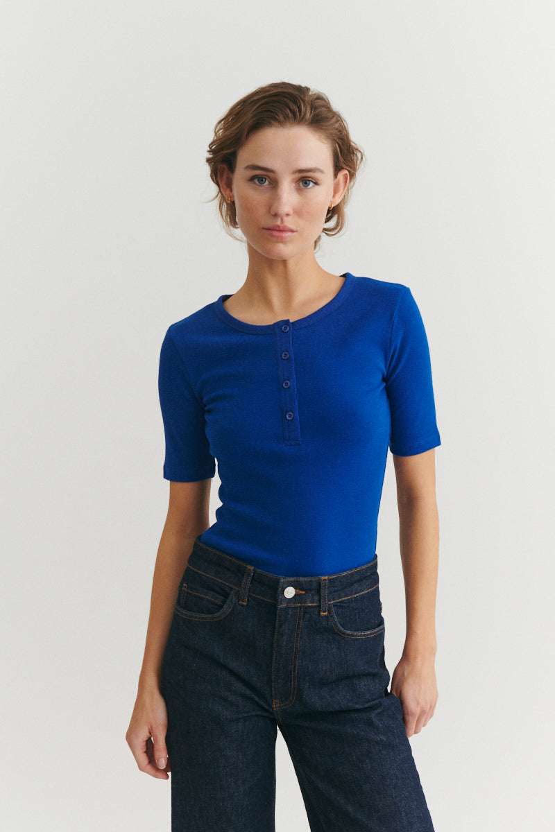 Basic Apparel Ludmilla SS Granddad T-shirts 861 Sodalite blue