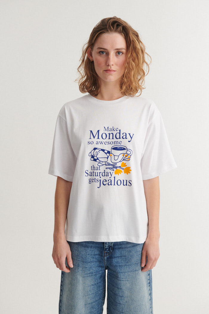 Basic Apparel Raja Awesome Tee T-shirts 888 Bright white / Sodalite blue / abricot