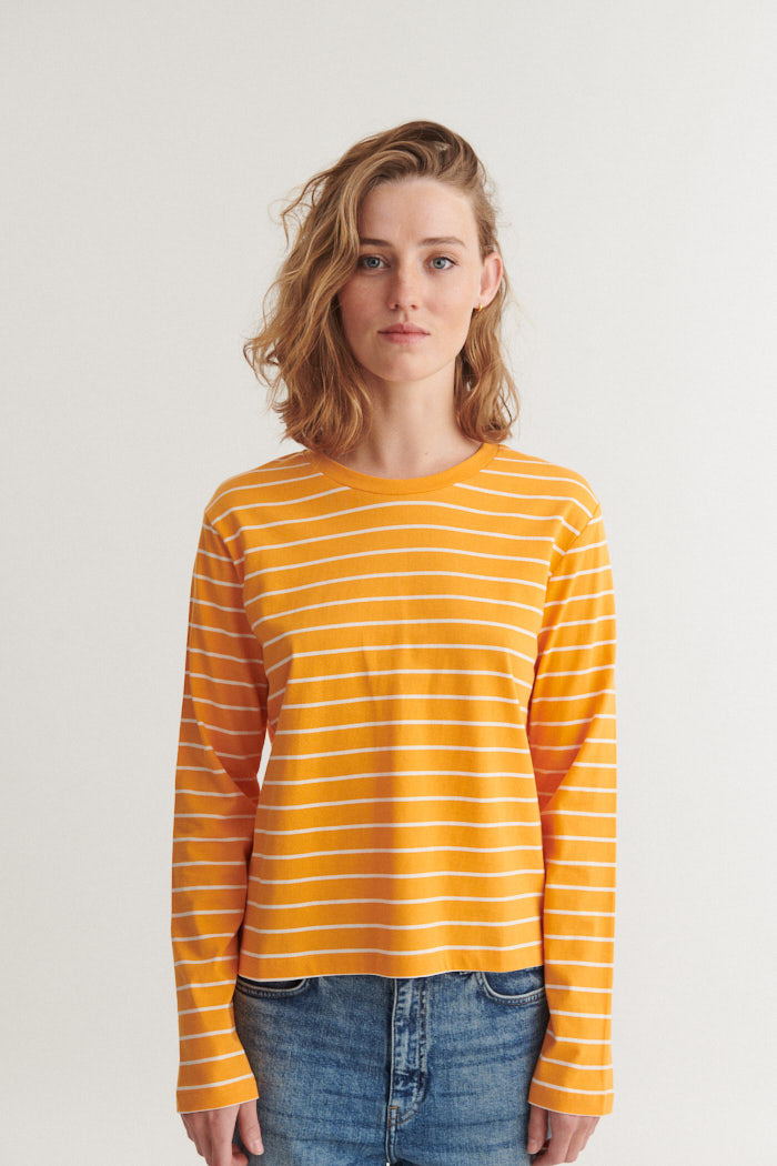 Basic Apparel Raja LS Stripe Tee T-shirts 870 Abricot / whisper white