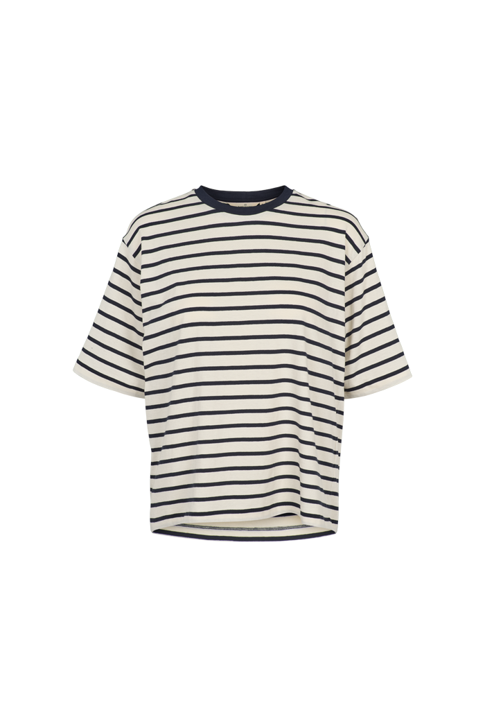 Basic Apparel Raja Stripe Tee T-shirts 705 whisper white / Sky captain