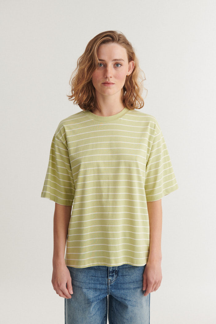 Basic Apparel Raja Stripe Tee T-shirts 872 winter pear / whisper white