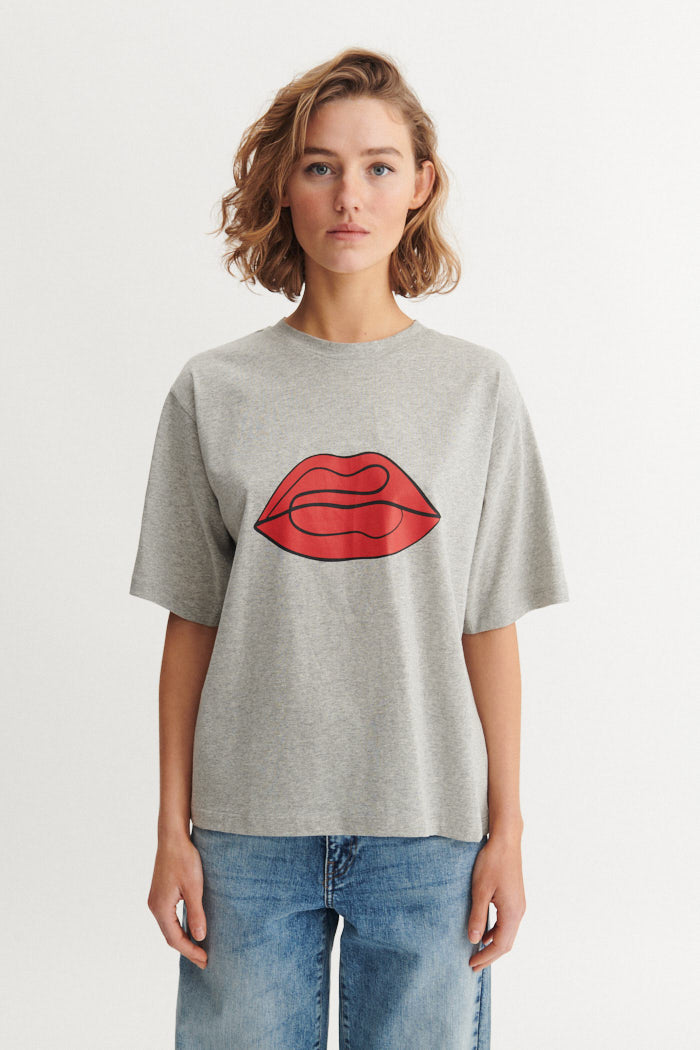 Basic Apparel Raja Tee Red Lip T-shirts 855 Grey mel. / red Lip