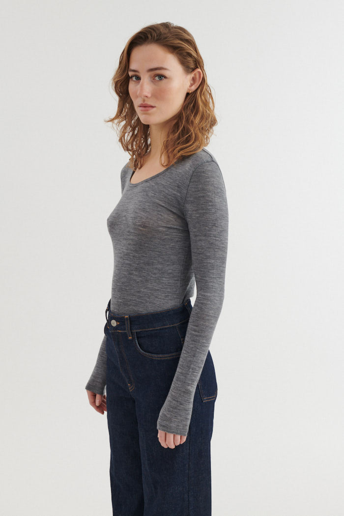 Basic Apparel Rinja LS Tee T-shirts 025 Grey Mel.