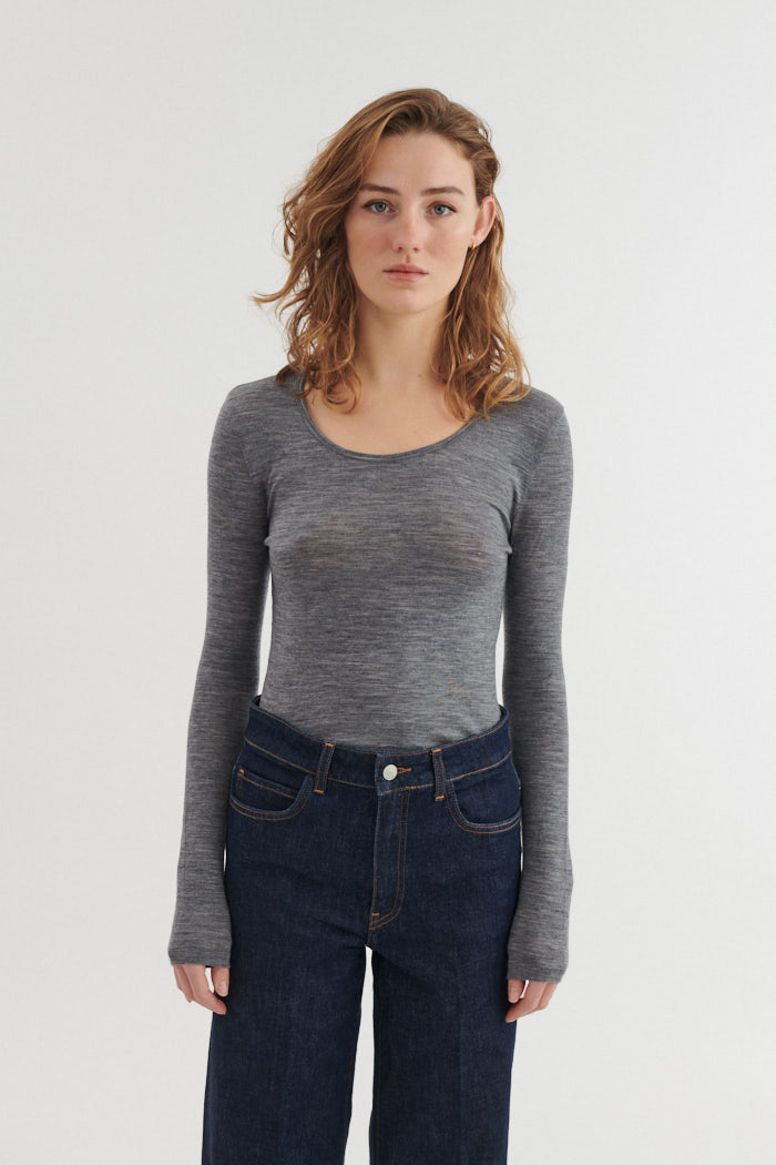 Basic Apparel Rinja LS Tee T-shirts 025 Grey Mel.