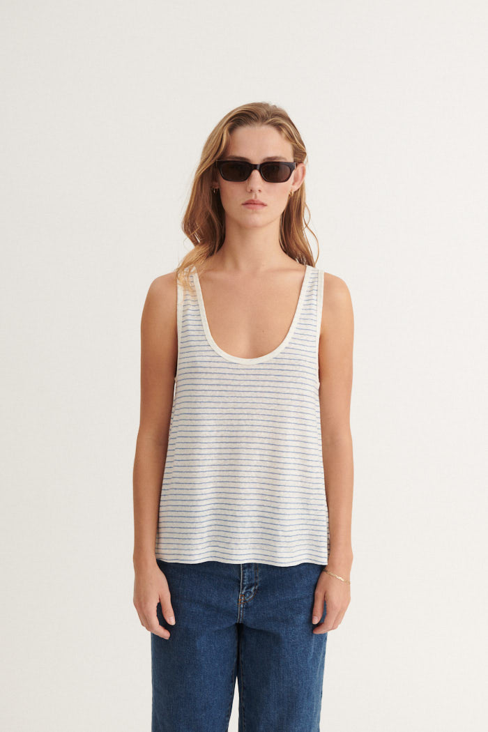 Basic Apparel Ryda Stripe Tank Toppe 758 Quiet harbor / Whisper white