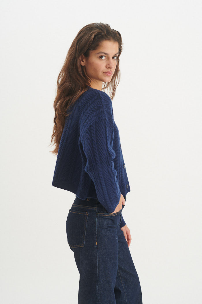 Basic Apparel Selem Cable Cardigan Cardigans 048 Navy