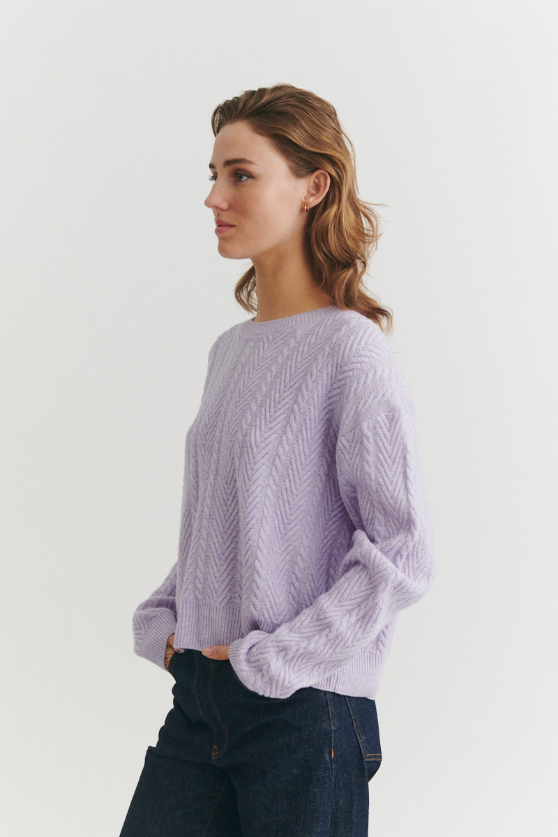 Basic Apparel Selem Cable LS Sweaters 903 Violet Tulip
