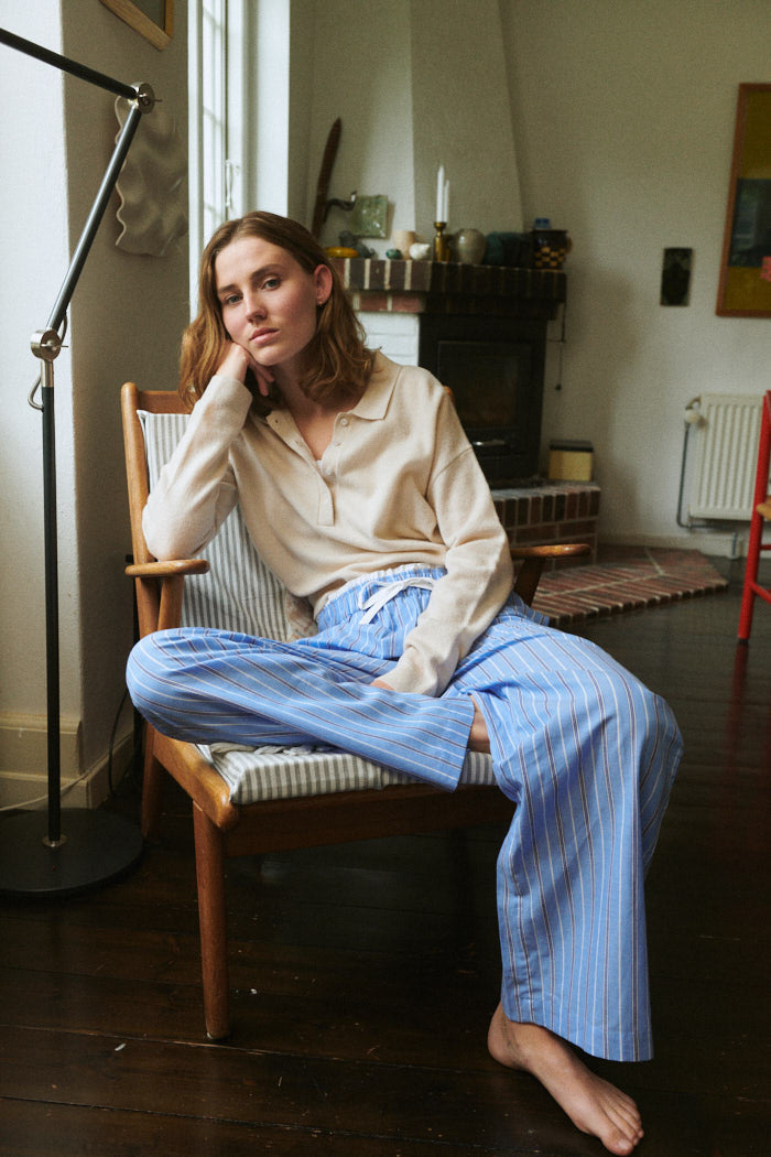 Basic Apparel Siba Pants Bukser 882 Frozen fjord / bright white / sky captain