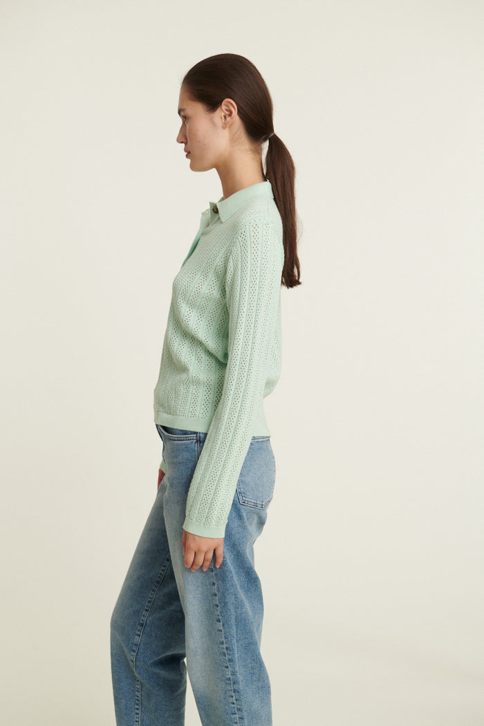 Basic Apparel Tricia LS Polo Sweaters 770 Gossamer Green