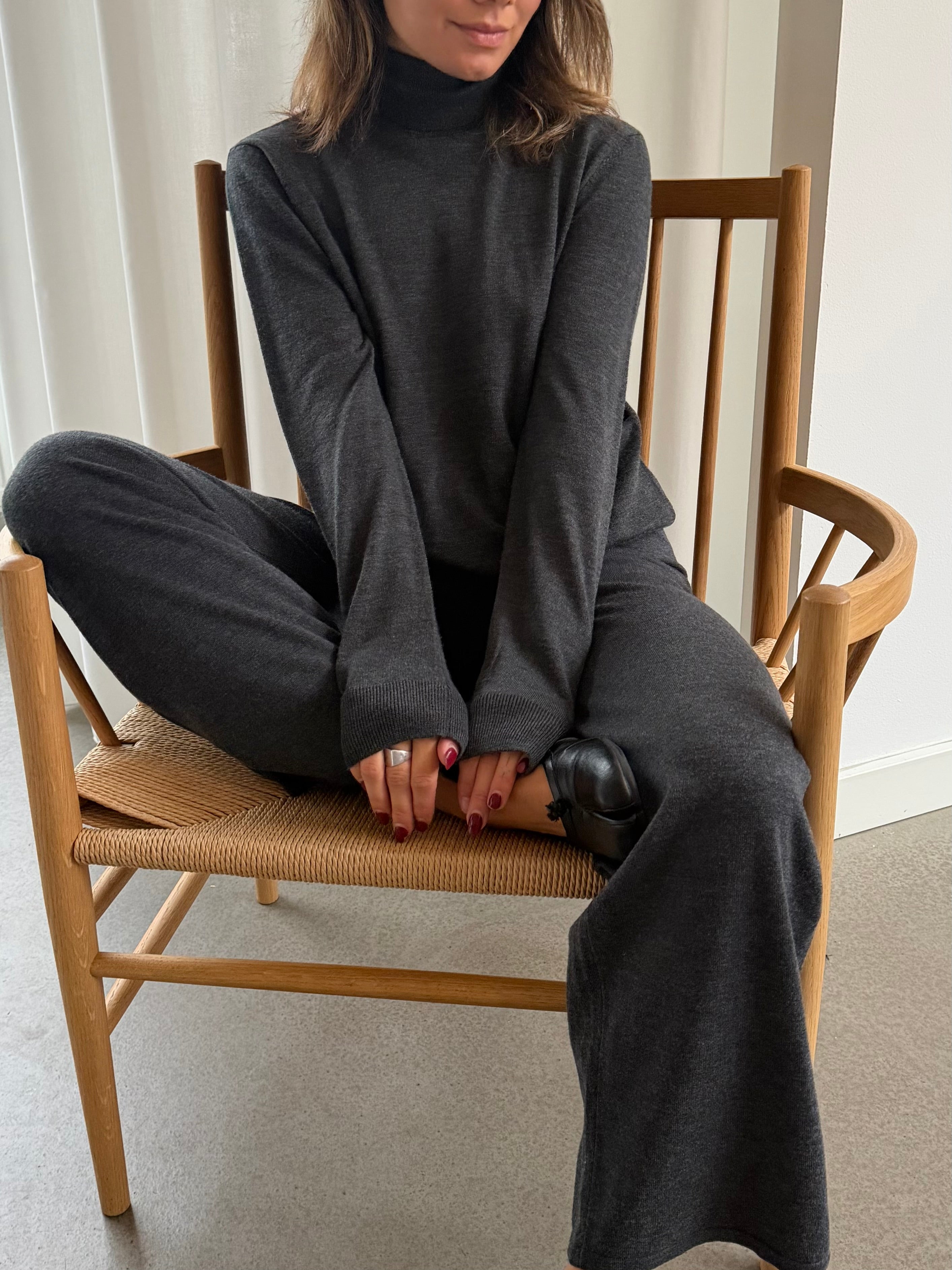 Basic Apparel Vera Roll Neck Sweaters 393 Dark Grey Mel.