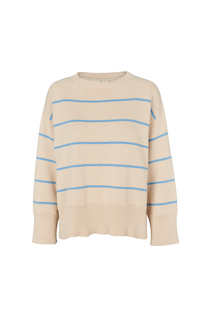 Basic Apparel Winie O-neck Stripe Sweaters 687 Birch / Alaskan blue