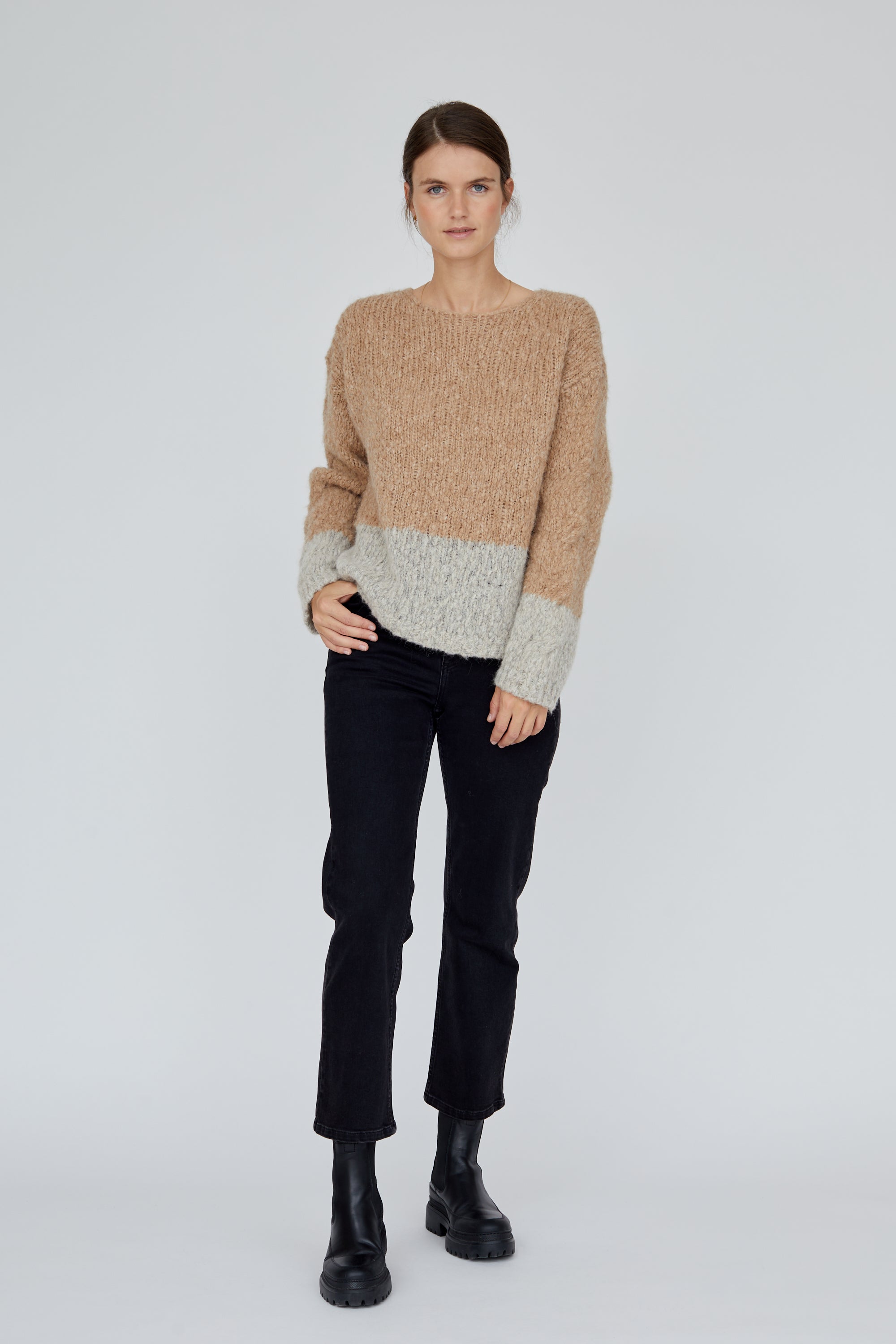 Basic Apparel Pelucia Cable Stripe Sweaters 512 Caroline Rose/Camel Melange